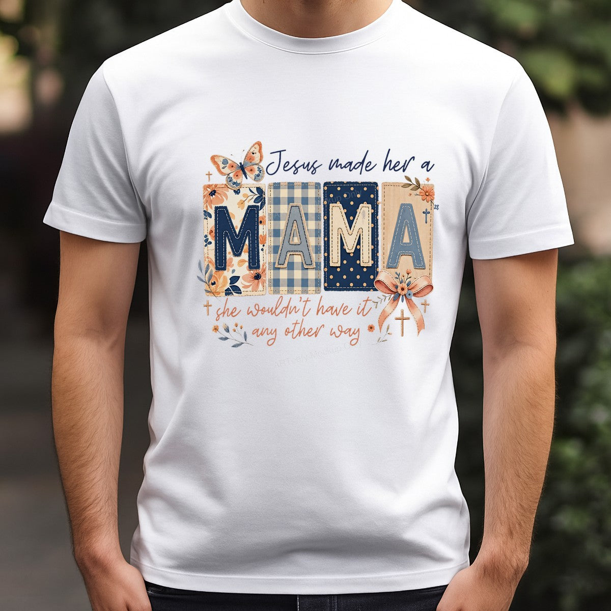 Christian Heat Transfer Jesus Made Her a Mama Patchwork Floral Lettering Graphic for T Shirts Hoodies and Mother’s Day Gifts - 3