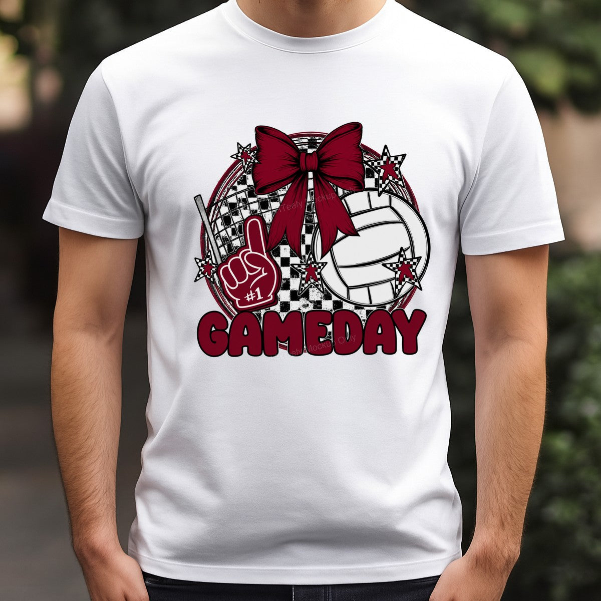 DTF Transfer Volleyball Gameday #1 Foam Finger and Bow Checkered Graphic for T Shirts Hoodies and Tote Bags - 3
