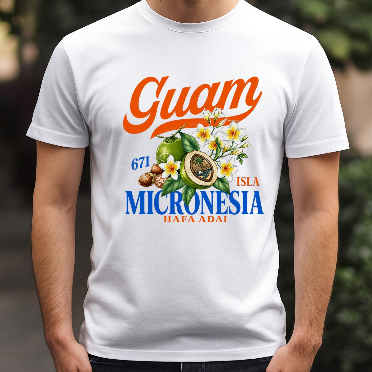 DTF Heat Transfer Guam Micronesia 671 Hafa Adai Tropical Coconut and Plumeria Graphic for T Shirts Hoodies and Travel Apparel - 3