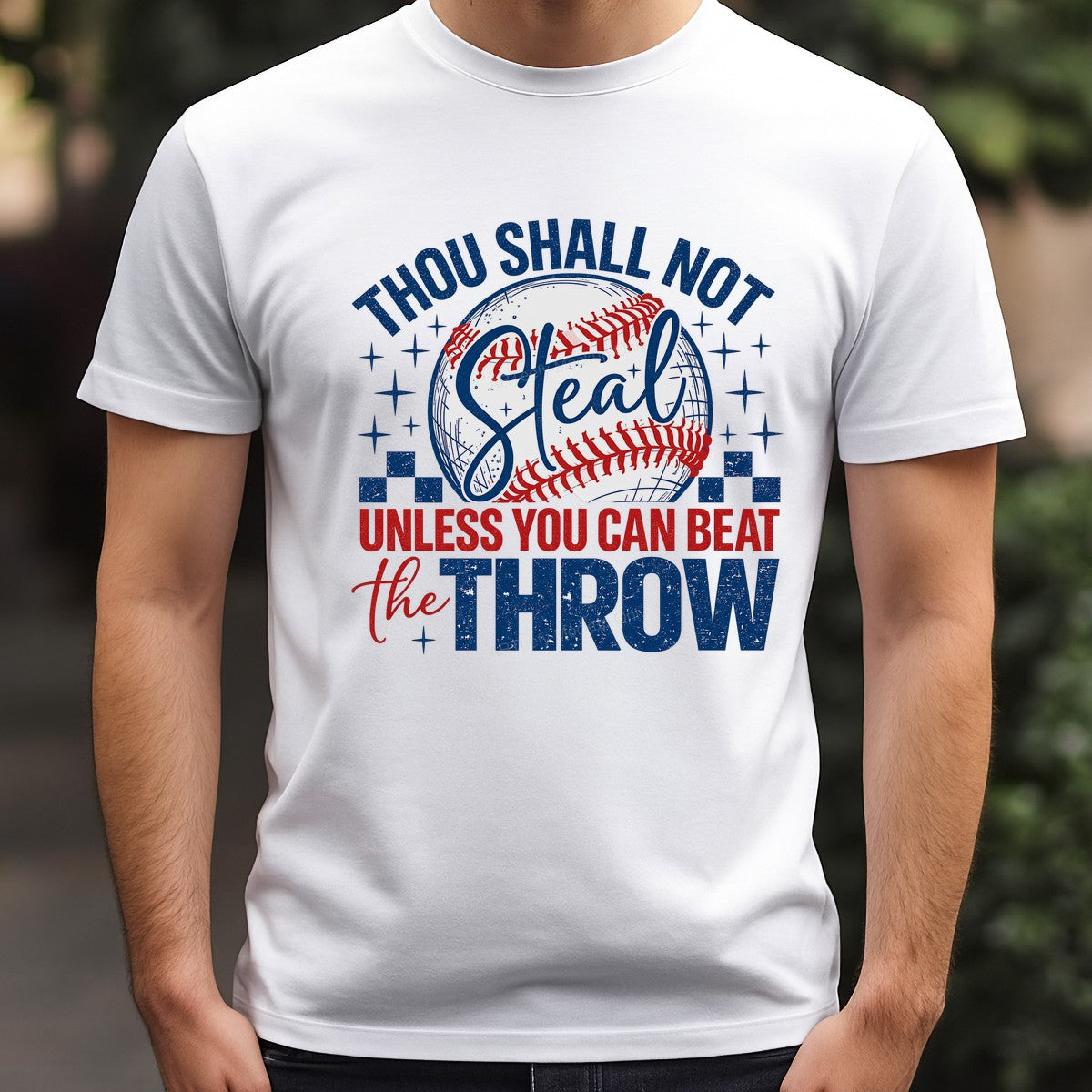 Funny Graphic Transfer Thou Shall Not Steal Baseball Quote Retro Red White Blue Design for T Shirts Hoodies and Game Day Apparel - 3
