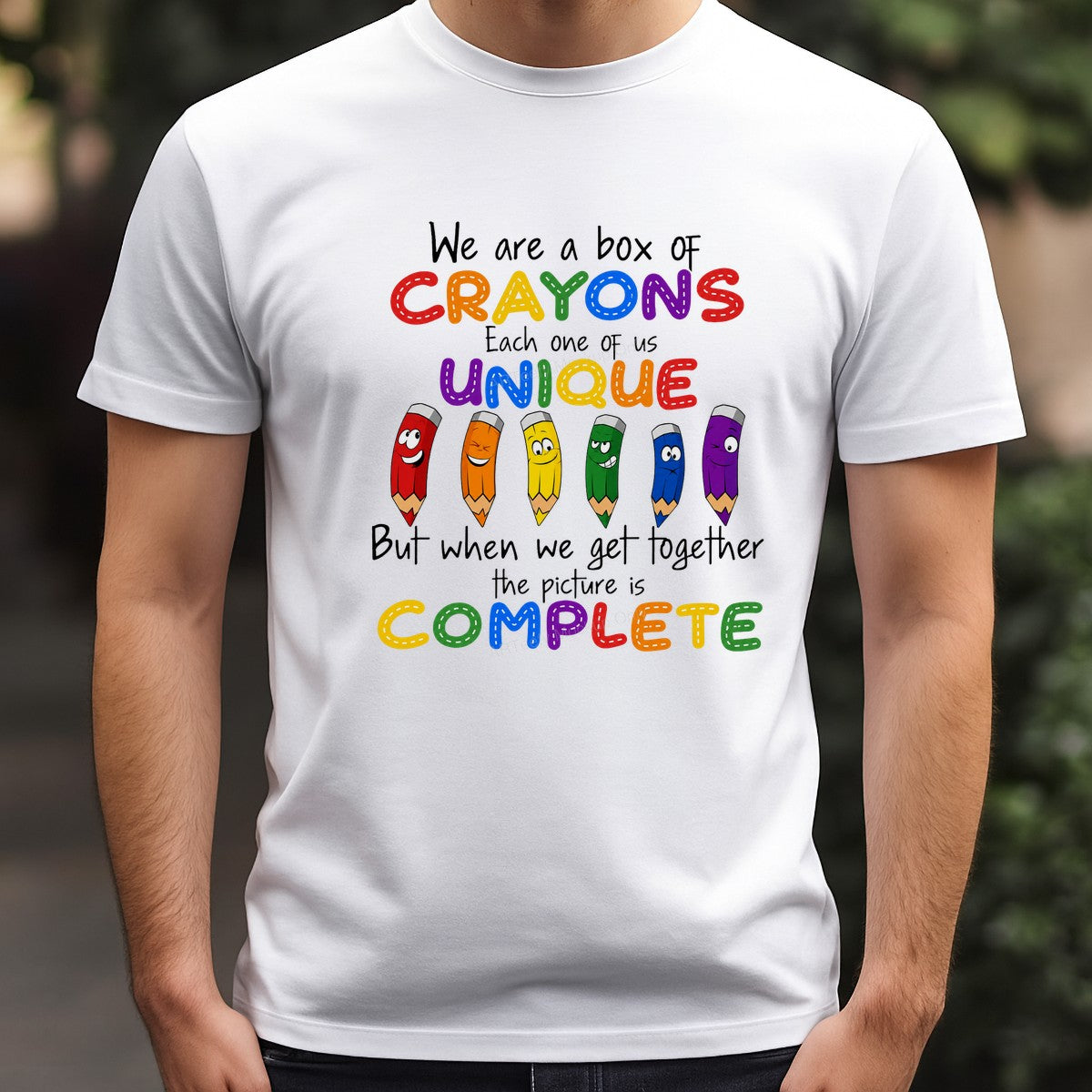 DTF Transfer We Are a Box of Crayons Unique Quote with Colorful Cartoon Pencils Graphic for Teacher Shirts School Apparel and Gifts - 3