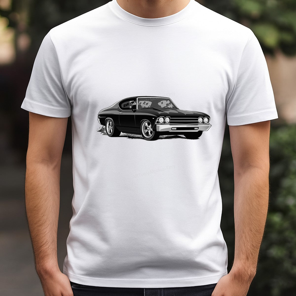 DTF Transfer Classic Black Muscle Car Illustration Graphic for T Shirts Hoodies and Garage Apparel - 3