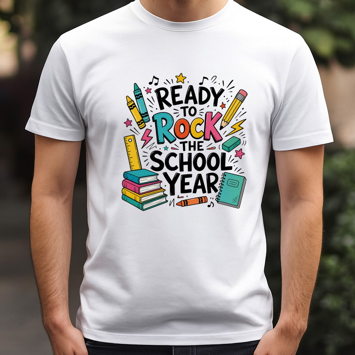 DTF Heat Transfer Ready To Rock The School Year Back To School Crayons and Books Graphic for T Shirts Hoodies and Teacher Apparel - 3