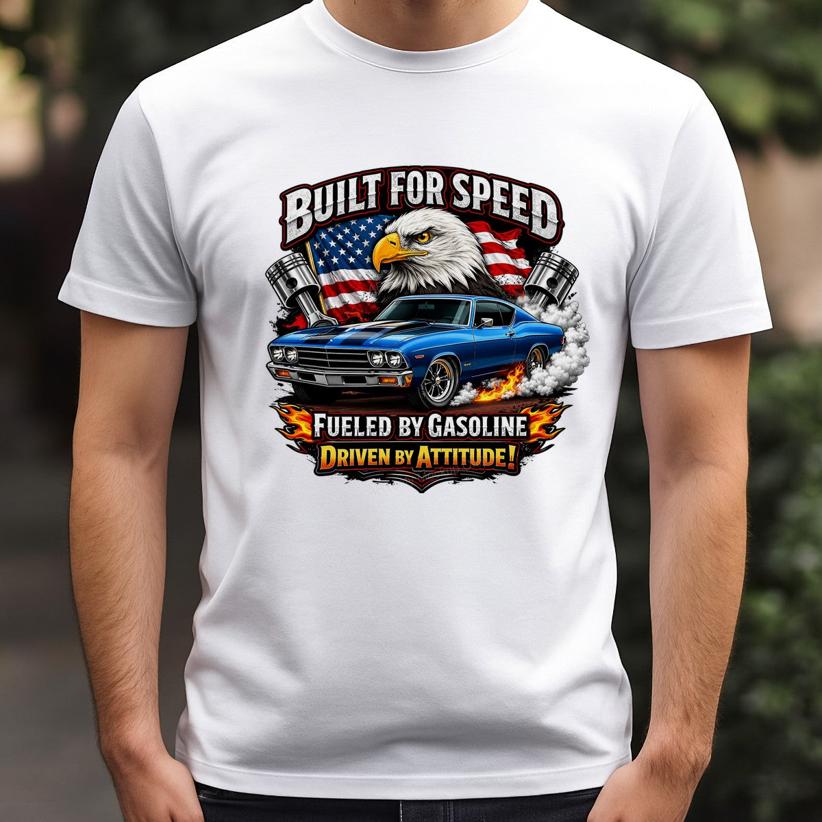 DTF Transfer Built For Speed Muscle Car Eagle American Flag Graphic for T Shirts Hoodies and Garage Wear - 3
