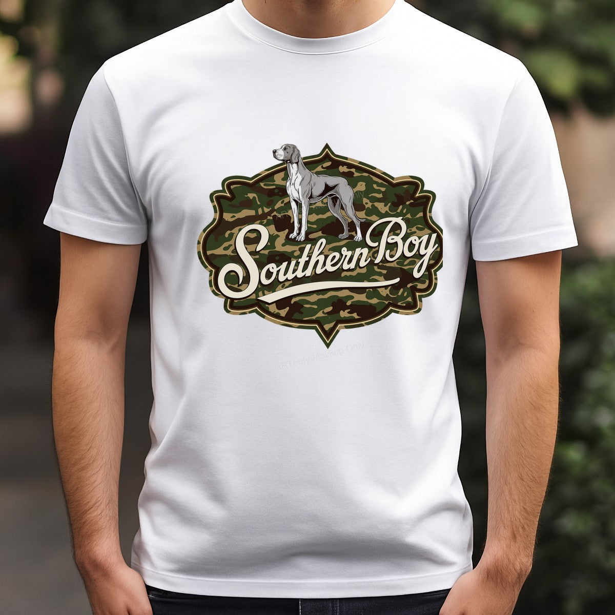 DTF Heat Transfer Southern Boy Hunting Dog Camo Badge Graphic for T Shirts Hoodies and Tote Bags - 3