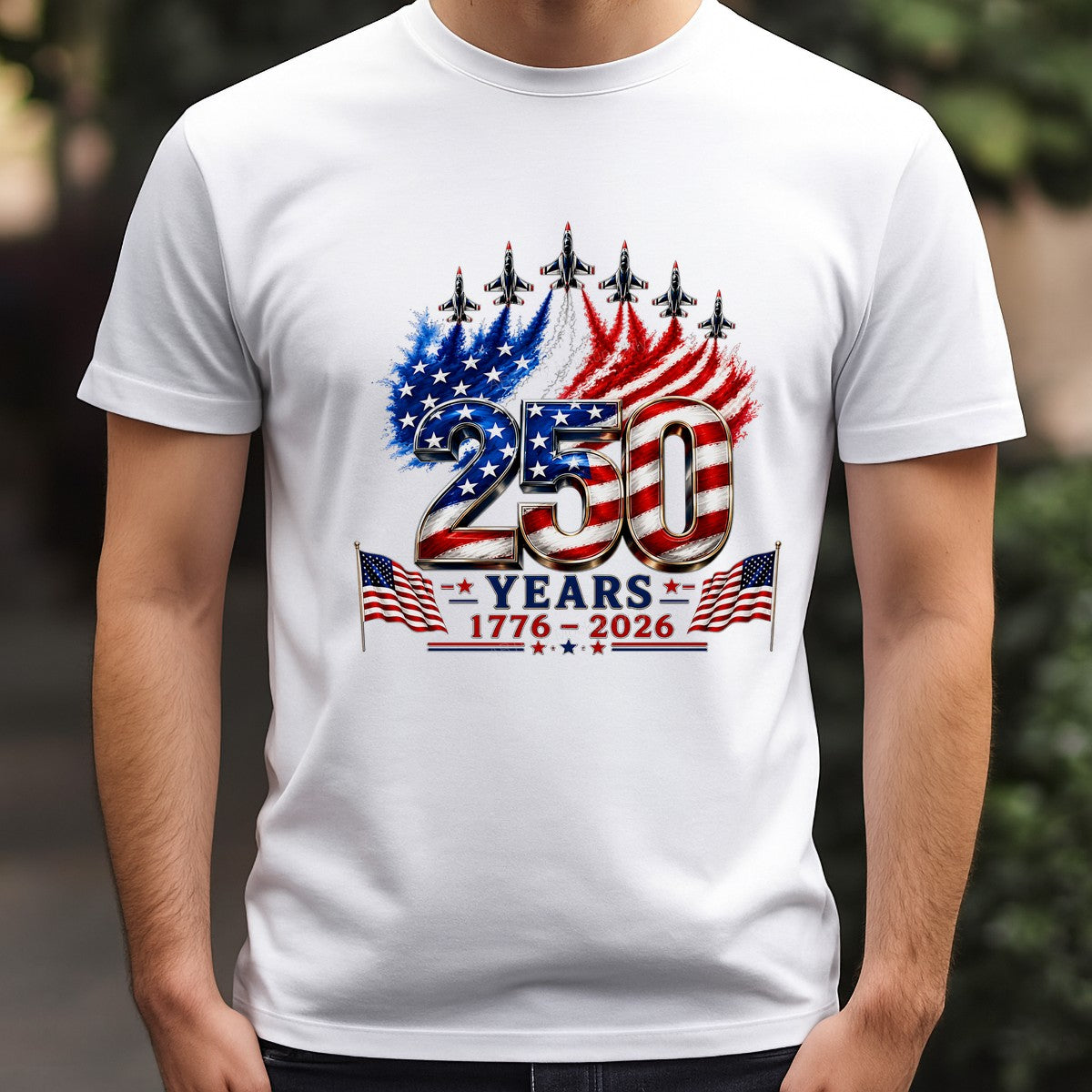 DTF Heat Transfer USA 250 Years 1776 2026 Patriotic Flag and Jets Graphic for T Shirts Hoodies and Tote Bags - 3