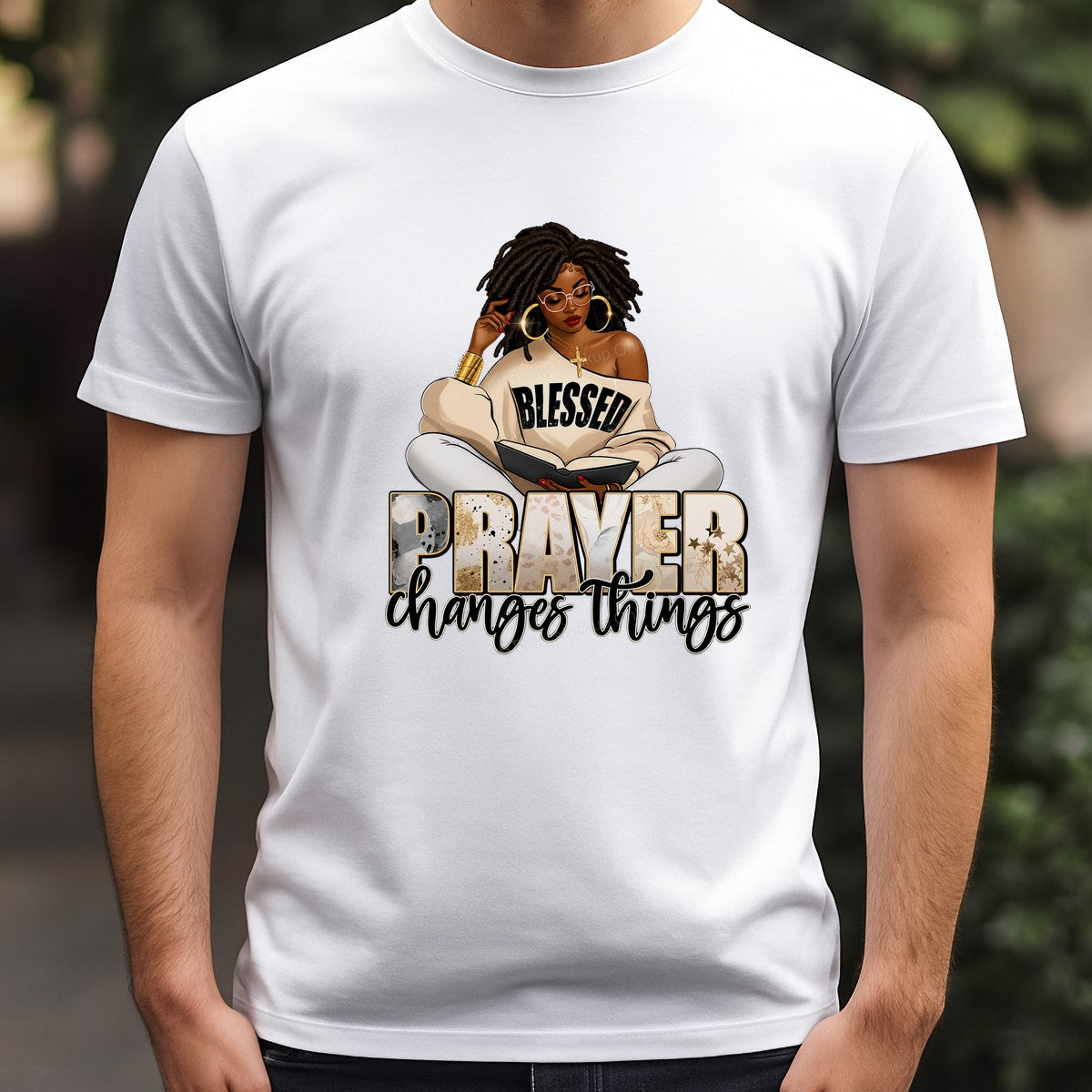 Christian Heat Transfer Prayer Changes Things Blessed Woman Graphic for T Shirts Hoodies and Tote Bags - 3