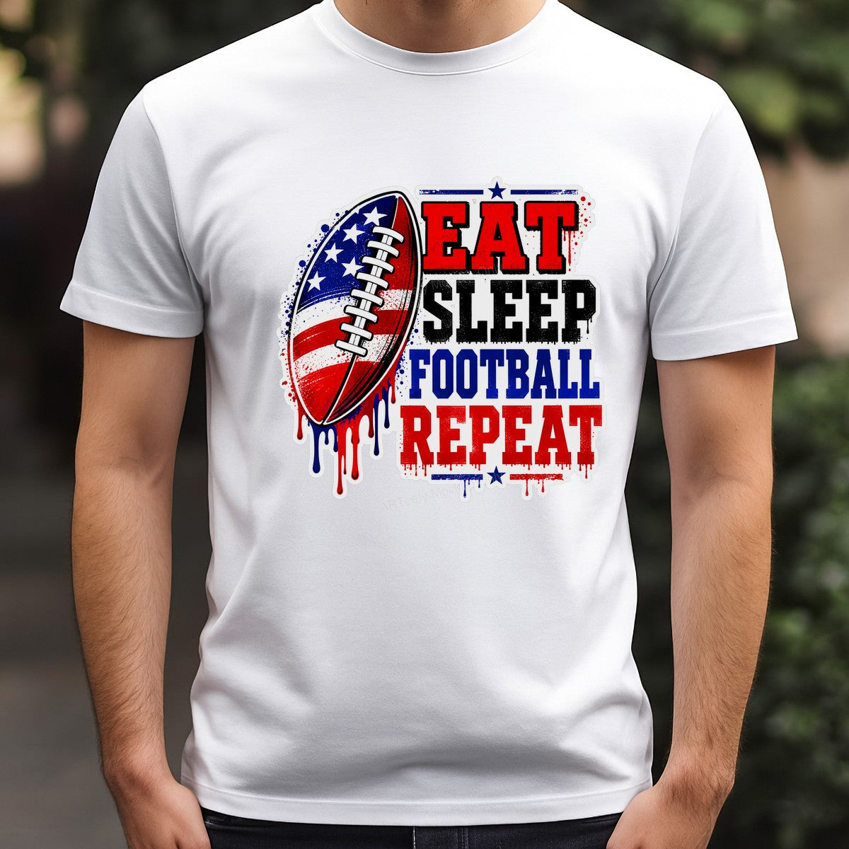 DTF Heat Transfer Eat Sleep Football Repeat Patriotic Dripping Text Graphic for T Shirts Hoodies and Game Day Apparel - 3