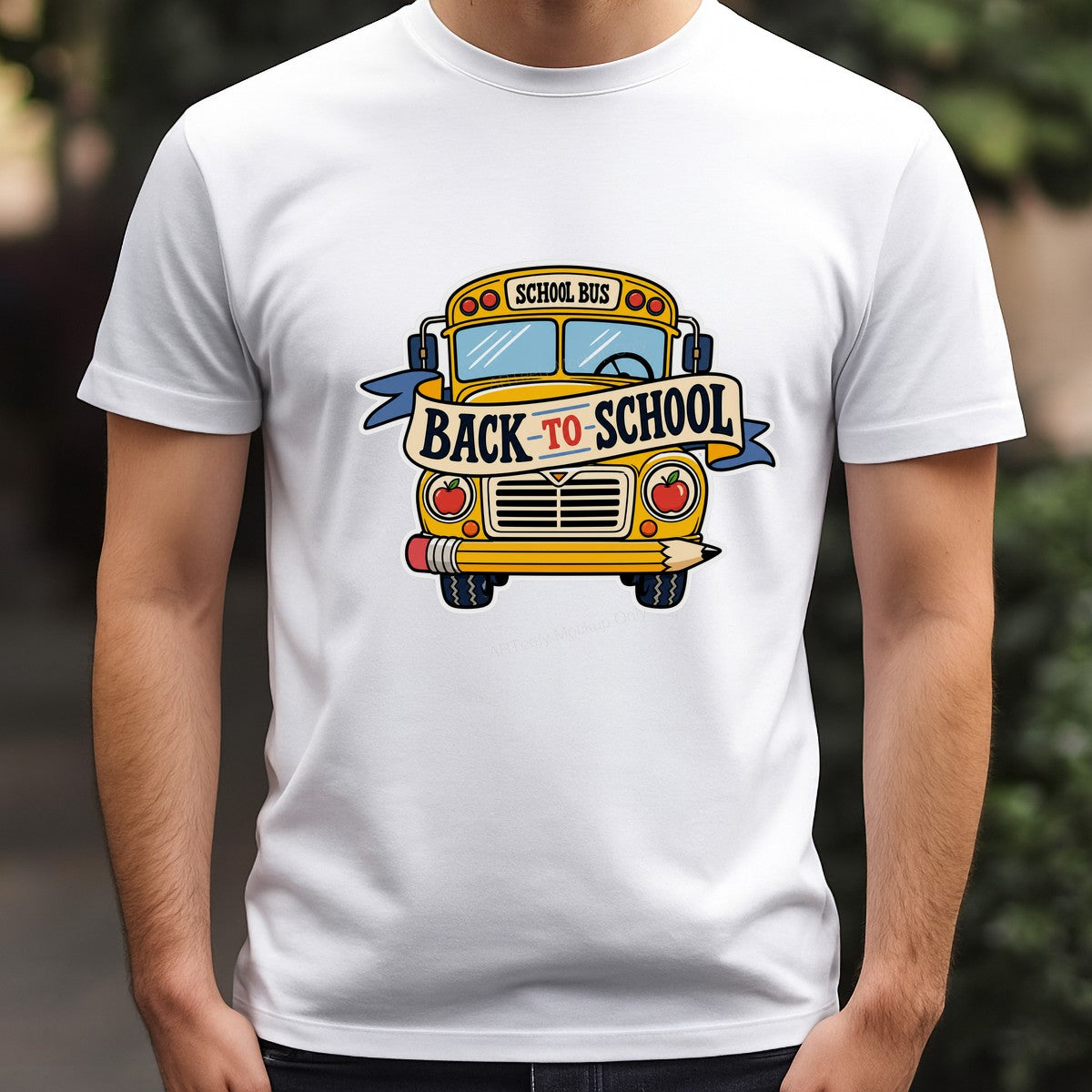 DTF Transfer Back To School Yellow School Bus with Pencil and Apples Graphic for T Shirts Hoodies and Tote Bags - 3