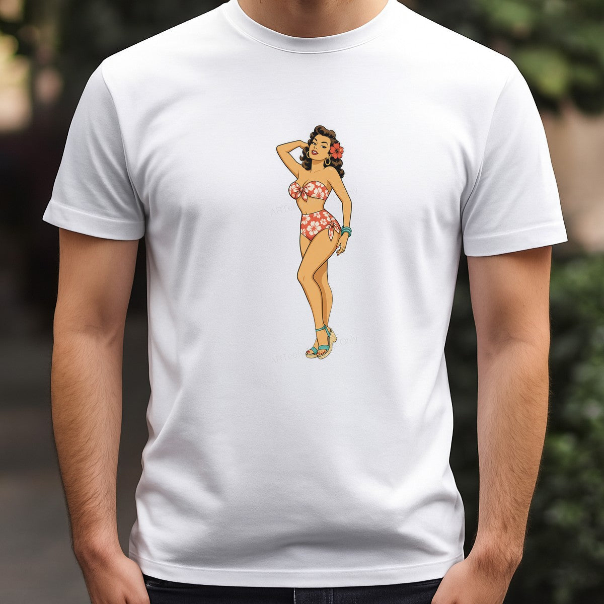 DTF Transfer Retro Pin Up Woman in Floral Bikini Graphic for T Shirts Hoodies and Beachwear - 3