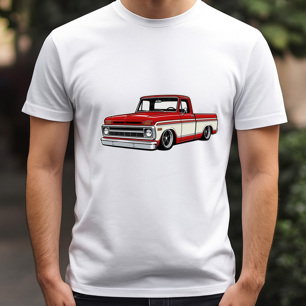 DTF Heat Transfer Classic Red Lowrider Pickup Truck Cartoon Graphic for T Shirts Hoodies and Car Enthusiast Gifts - 3