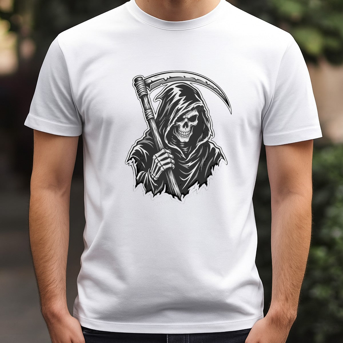 DTF Heat Transfer Grim Reaper with Scythe Dark Hooded Skull Graphic for T Shirts Hoodies and Streetwear Apparel - 3