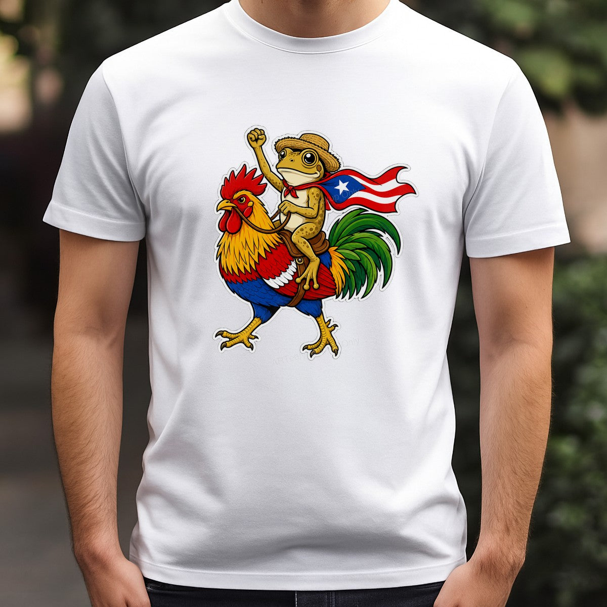 DTF Heat Transfer Puerto Rico Flag Coqui Frog Riding Rooster Cartoon Graphic for T Shirts Hoodies and Tote Bags - 3