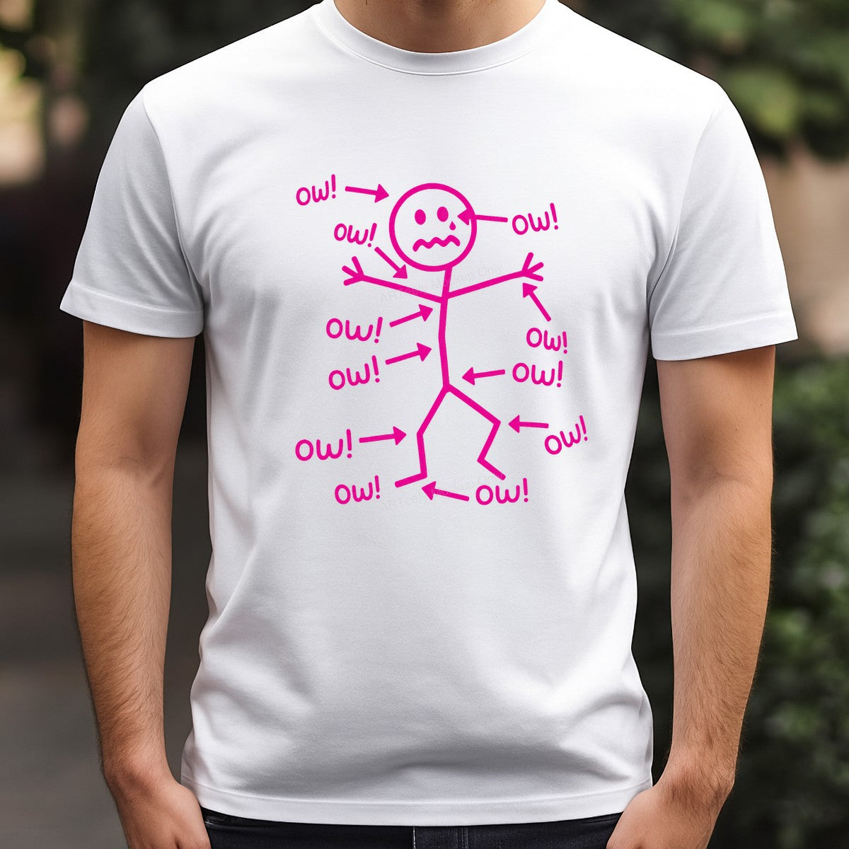 Funny Graphic Transfer Pink Stick Figure “Ow” Pain Diagram Cartoon for T Shirts Hoodies and Casual Wear - 3