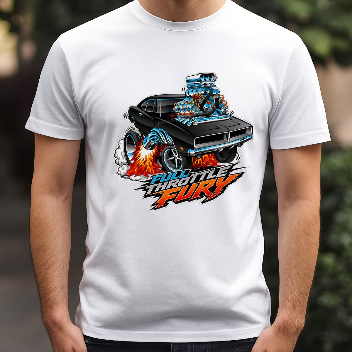 DTF Heat Transfer Full Throttle Fury Muscle Car Flame Graphic for T Shirts Hoodies and Racing Apparel - 3