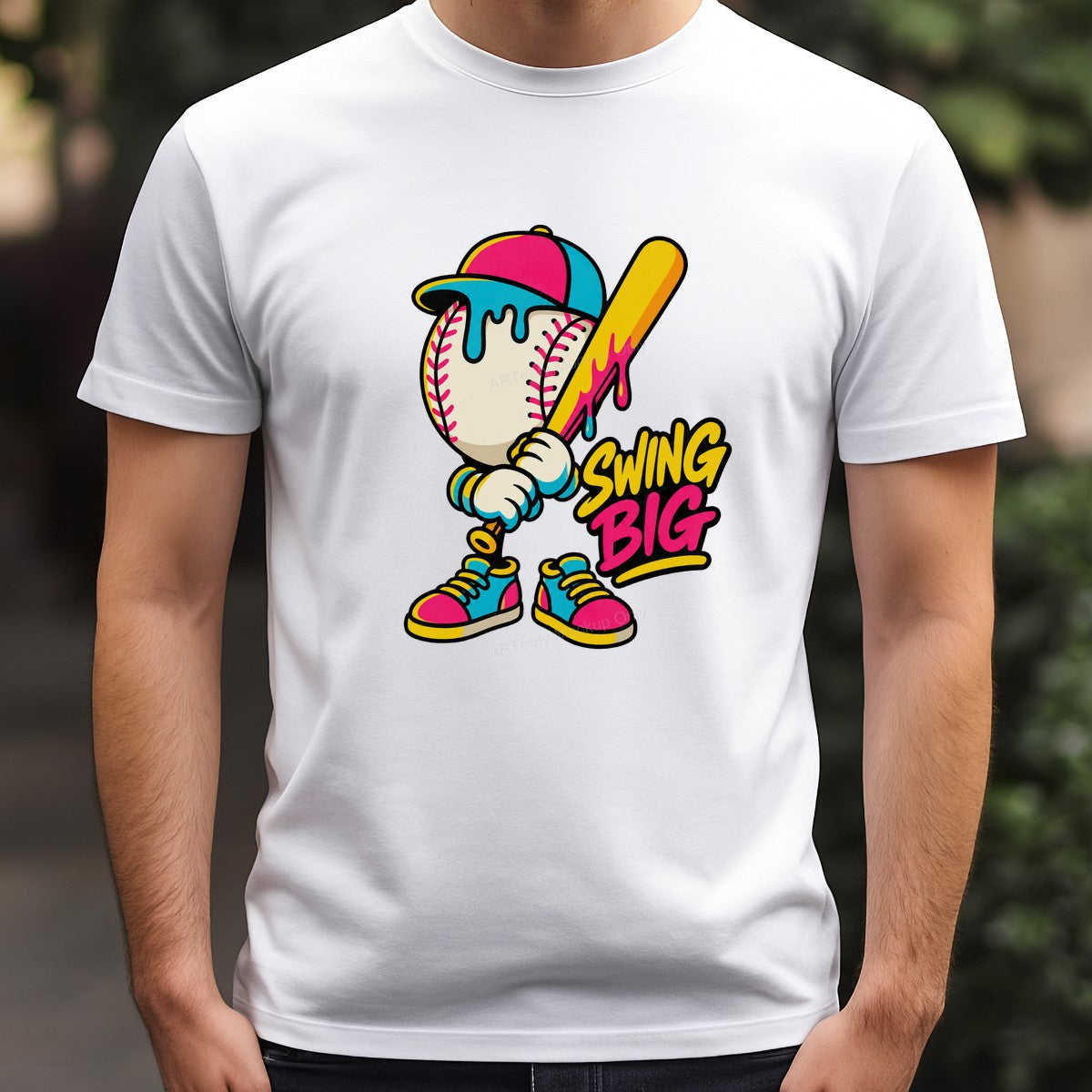 DTF Heat Transfer Swing Big Baseball Character Neon Cartoon Graphic for T Shirts Hoodies and Baseball Apparel - 3