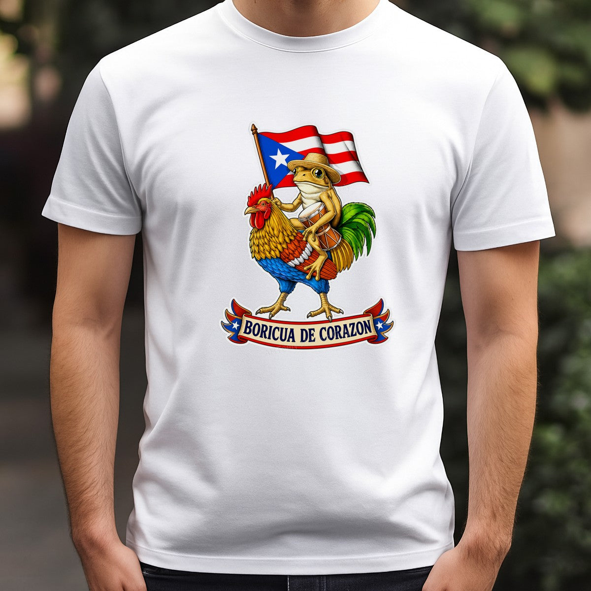 DTF Heat Transfer Boricua De Corazon Coqui Frog on Rooster Puerto Rican Flag Graphic for T Shirts Hoodies and Tote Bags - 3