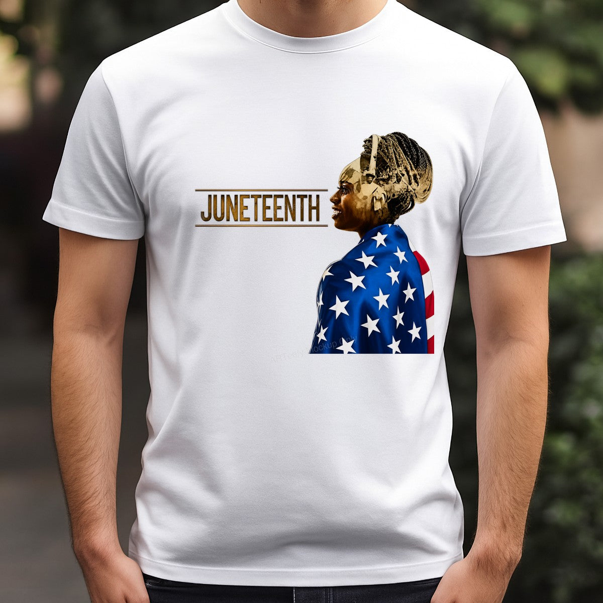 DTF Heat Transfer Juneteenth Woman Wrapped in American Flag Graphic for T Shirts Hoodies and Tote Bags - 3