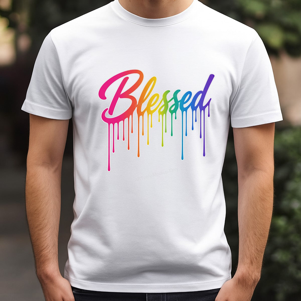 Christian Heat Transfer Blessed Rainbow Dripping Text Graphic for T Shirts Hoodies and Tote Bags - 3