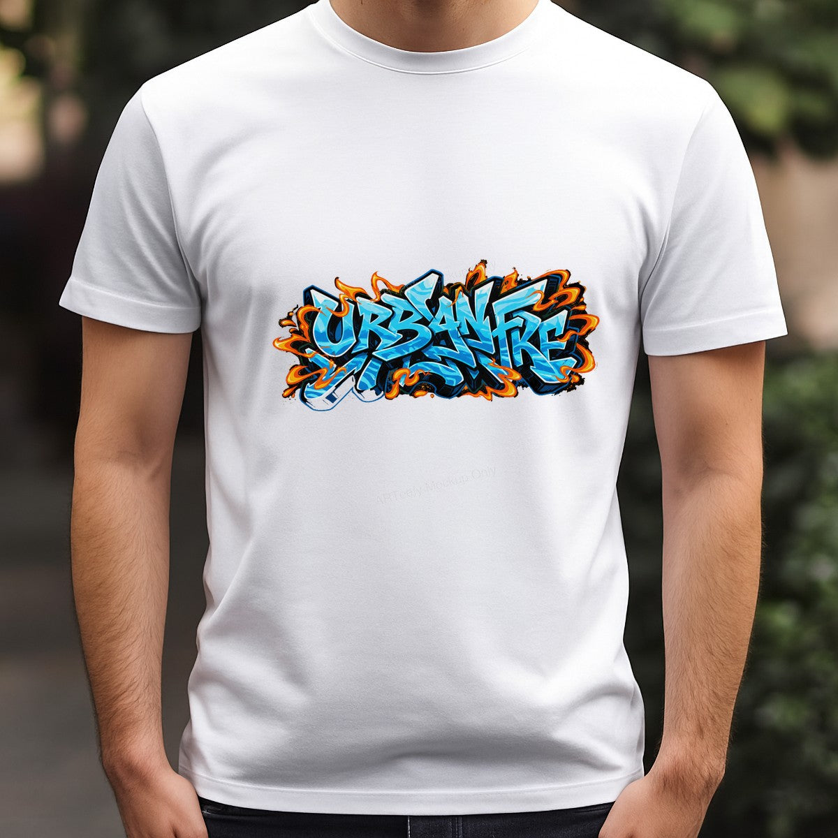 DTF Heat Transfer Urban Fire Graffiti Text Blue Flame Street Art Graphic for T Shirts Hoodies and Tote Bags - 3