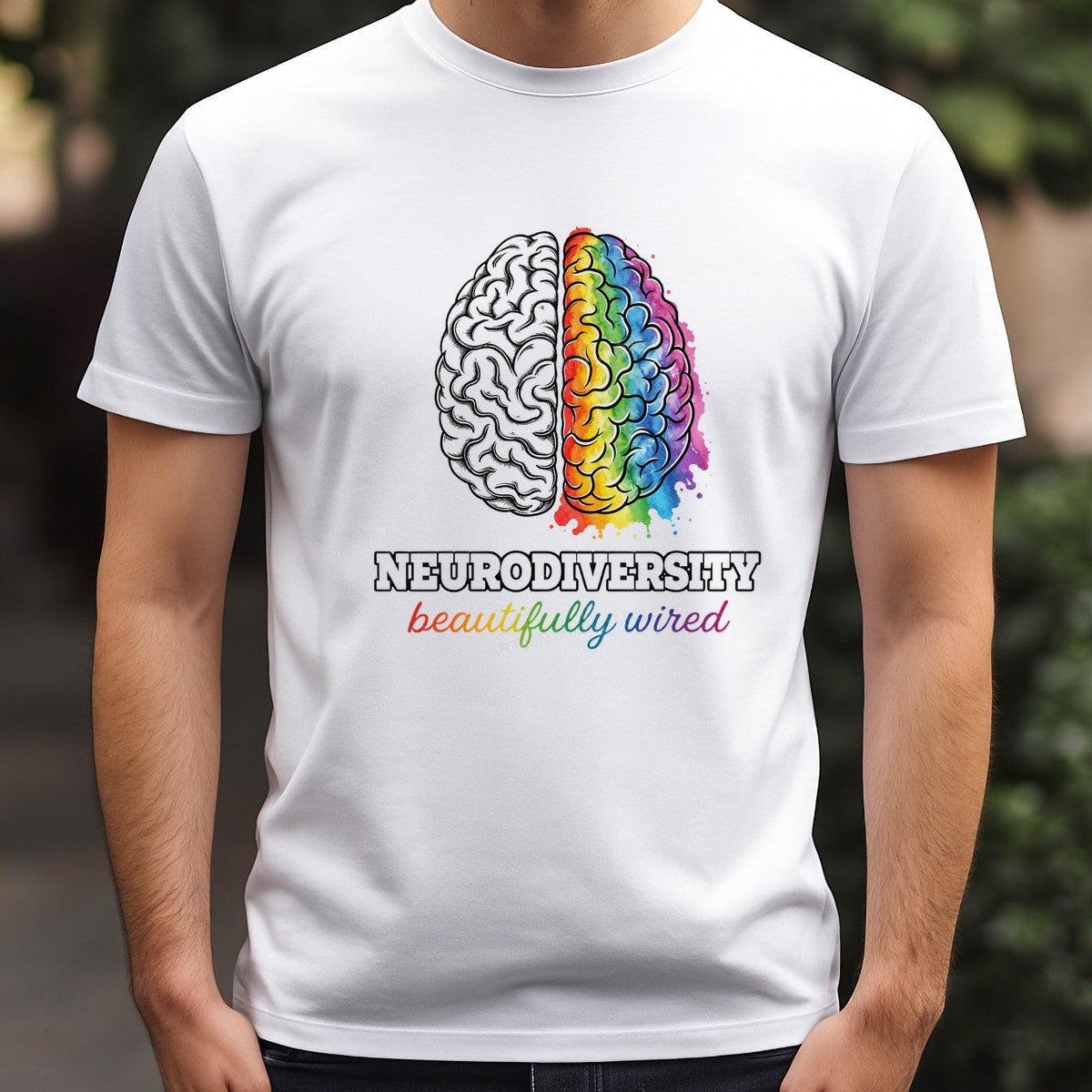 DTF Transfer Neurodiversity Beautifully Wired Rainbow Brain Graphic for T Shirts Hoodies and Tote Bags - 3