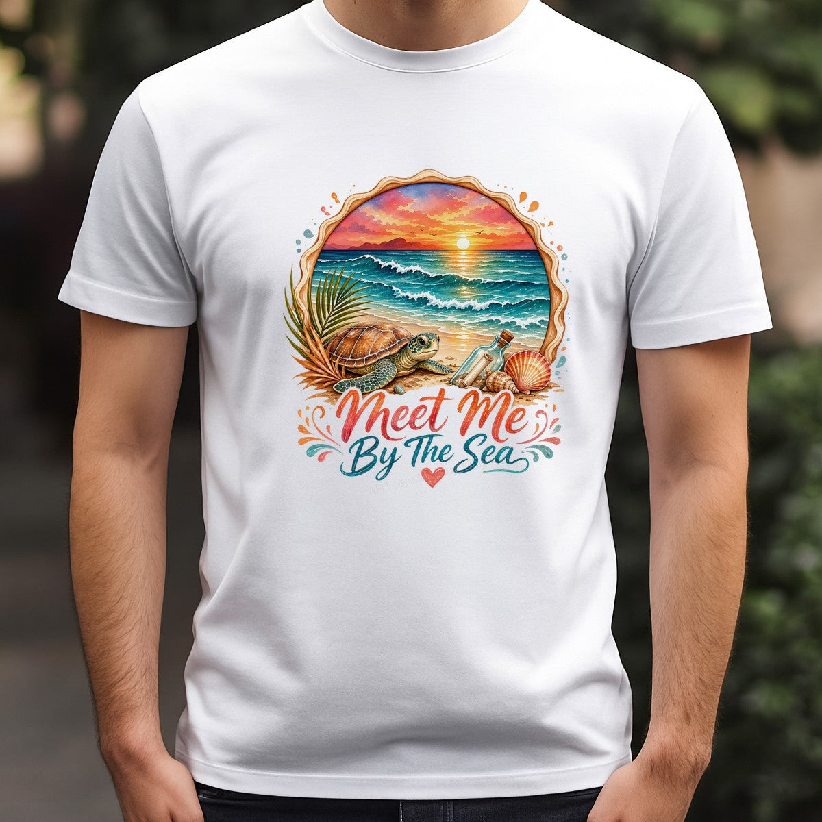 DTF Heat Transfer Meet Me By The Sea Turtle Sunset Beach Graphic for T Shirts Hoodies and Tote Bags - 3