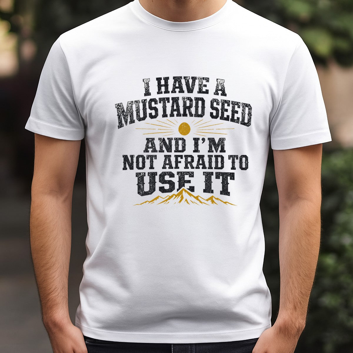 Christian Heat Transfer I Have a Mustard Seed Quote Vintage Sun and Mountain Graphic for T Shirts Hoodies and Tote Bags - 3