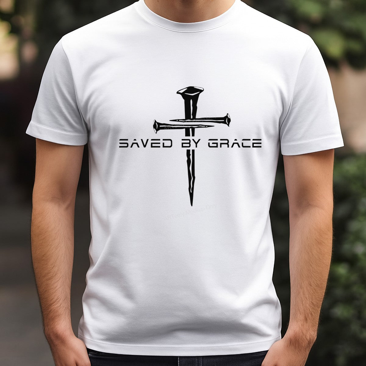 Christian Heat Transfer Saved By Grace Nail Cross Graphic for T Shirts Hoodies and Tote Bags - 3