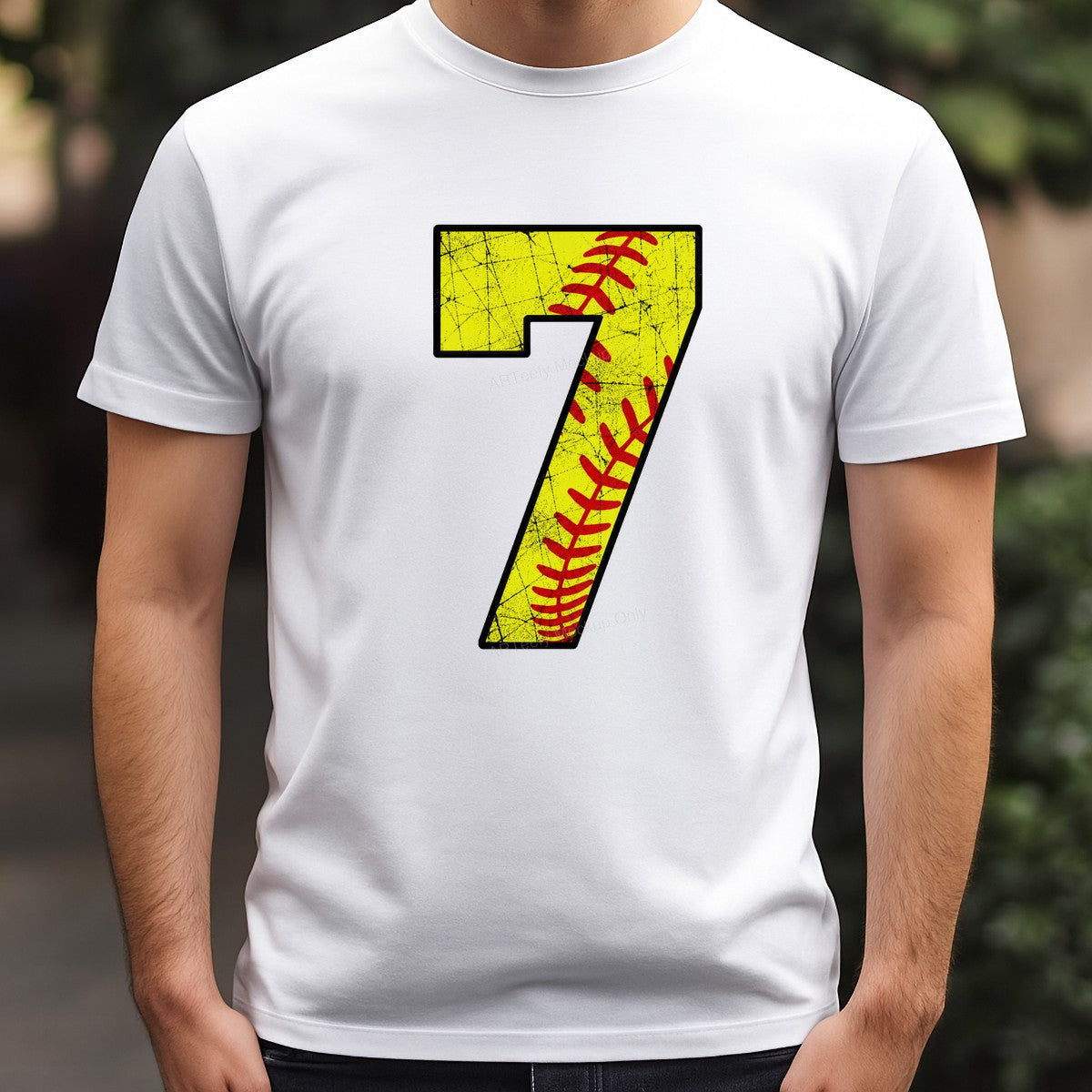 DTF Heat Transfer Number 7 Yellow Softball Stitch Graphic for Team Jerseys T Shirts and Hoodies - 3