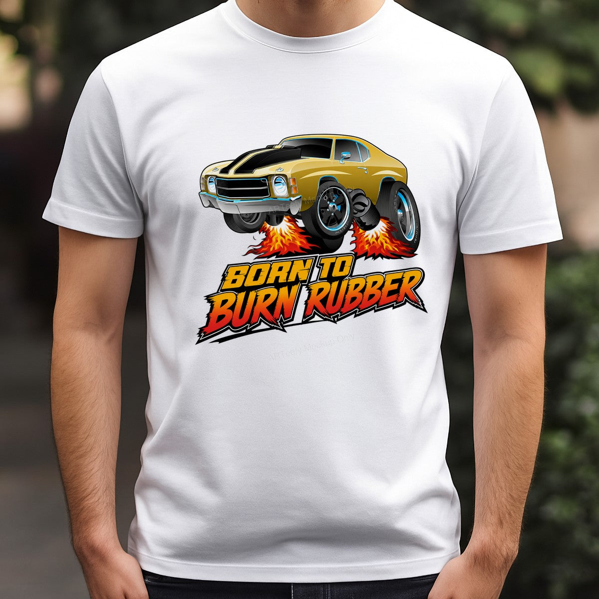 DTF Transfer Born To Burn Rubber Muscle Car Flames Graphic for T Shirts Hoodies and Racing Apparel - 3