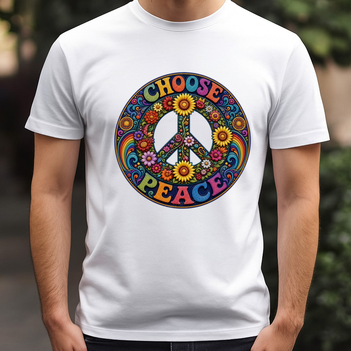 DTF Transfer Choose Peace Floral Rainbow Hippie Peace Sign Graphic for T Shirts Hoodies and Tote Bags - 3