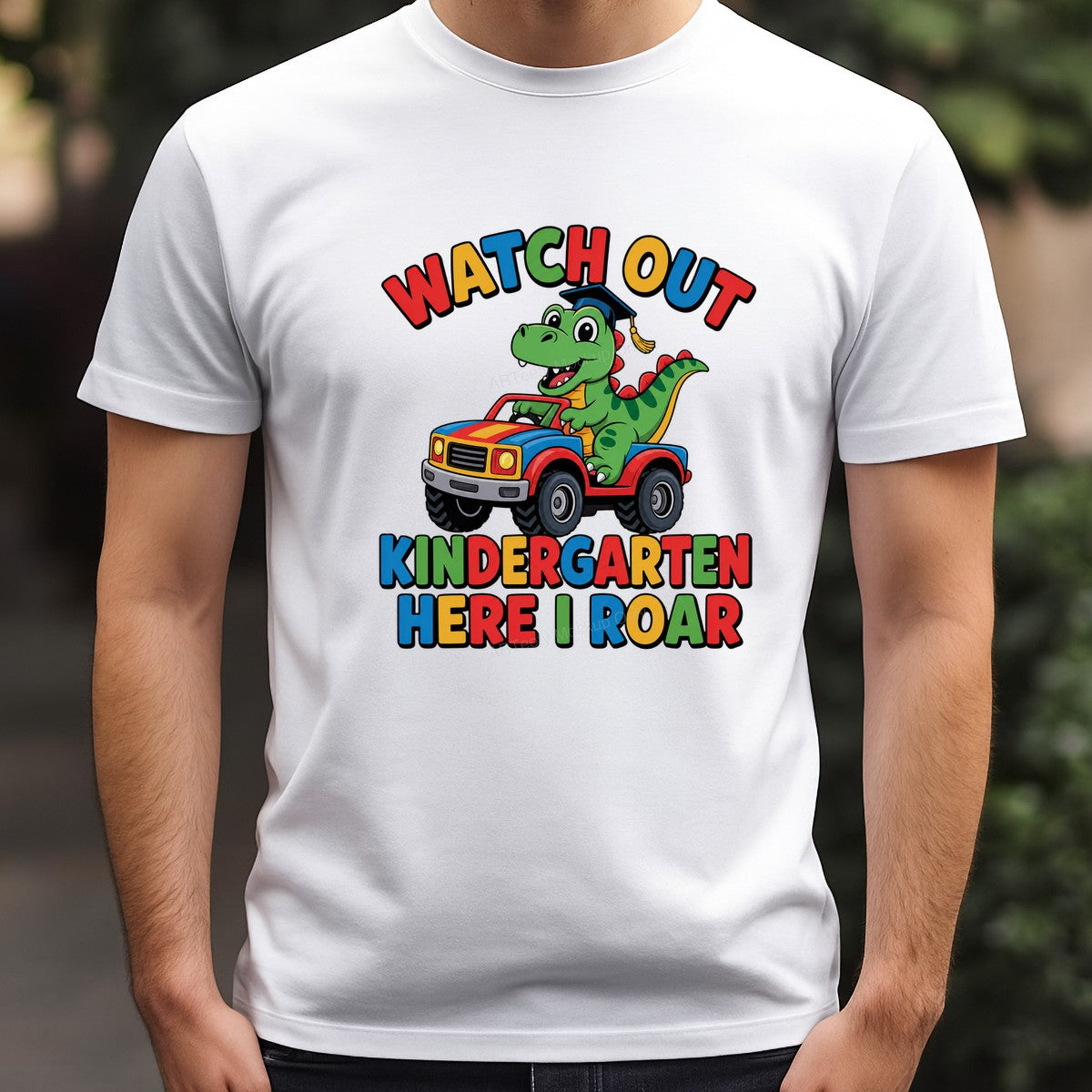 DTF Transfer Watch Out Kindergarten Here I Roar Dinosaur in Car Graphic for Back to School Shirts and Hoodies - 3