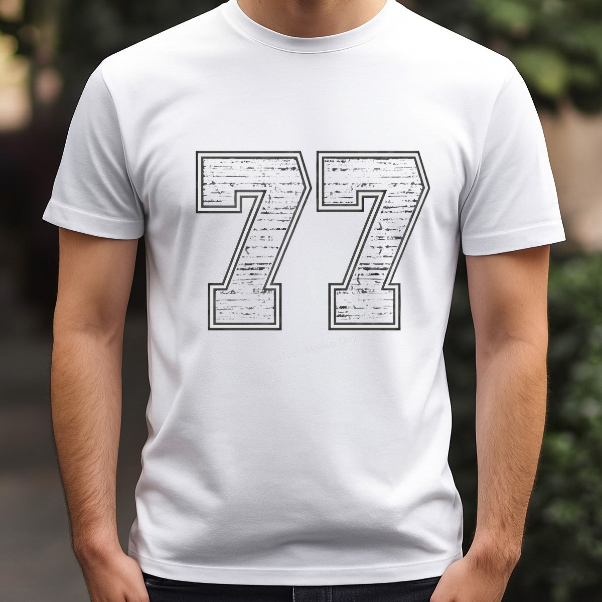 DTF Transfer Distressed Number 77 Bold Athletic Graphic for Sports Jerseys T Shirts and Hoodies - 3