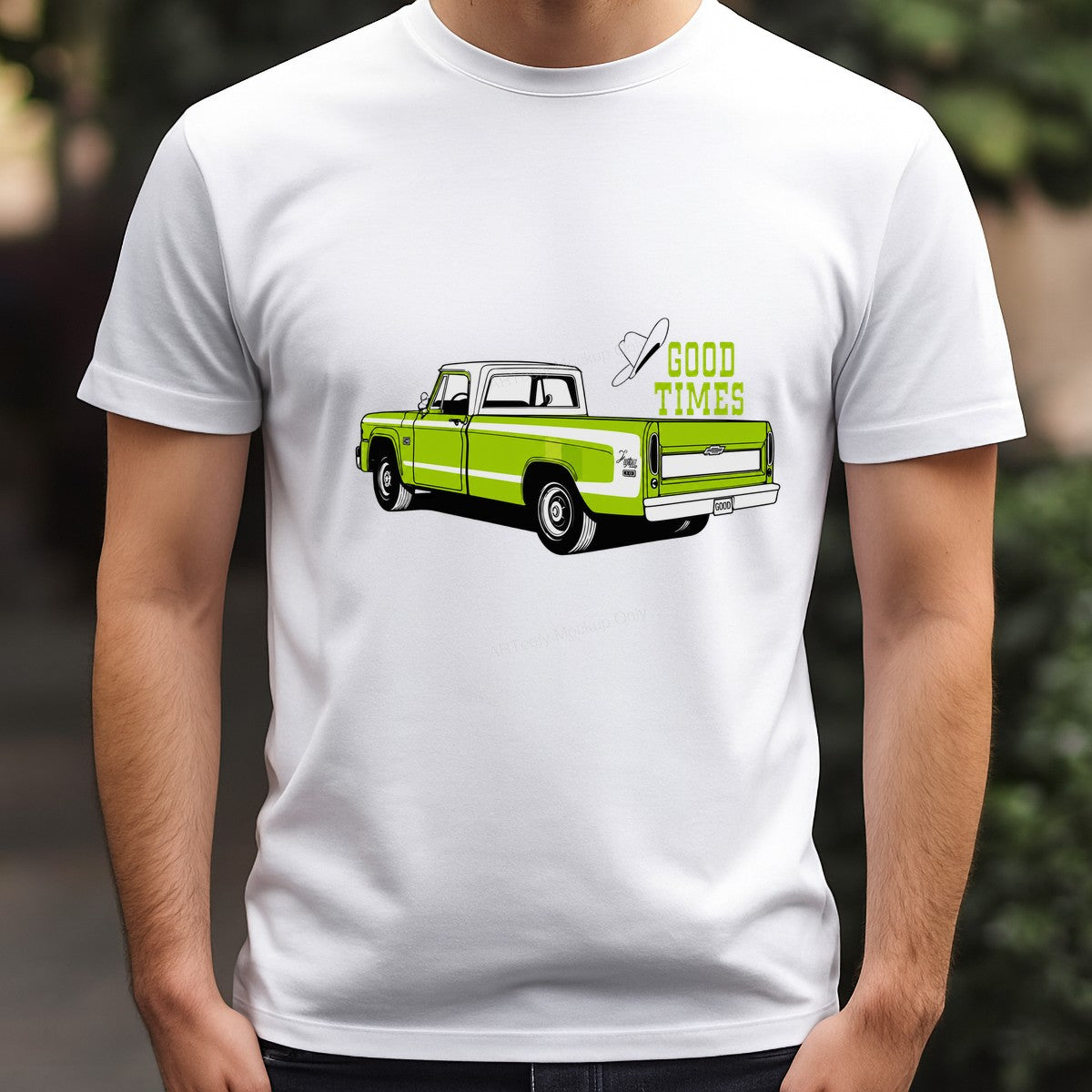 Western Heat Transfer Retro Green Pickup Truck Good Times Quote Graphic for T Shirts Hoodies and Tote Bags - 3