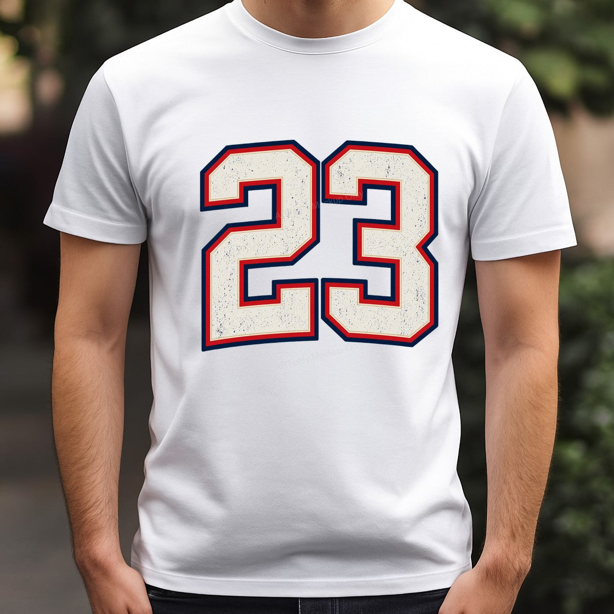 DTF Transfer Vintage Jersey Number 23 Navy Red Outline Graphic for T Shirts Hoodies and Sports Apparel - 3