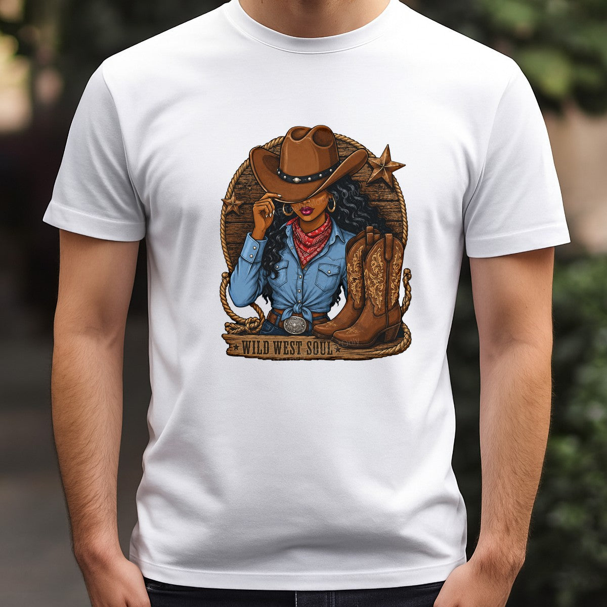 Western Heat Transfer Wild West Soul Cowgirl with Boots Rustic Graphic for T Shirts Hoodies and Tote Bags - 3