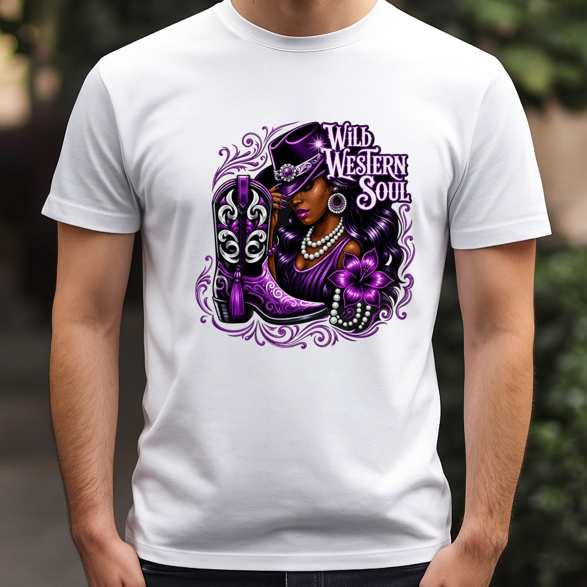 Western Heat Transfer Wild Western Soul Cowgirl with Purple Boot Graphic for T Shirts Hoodies and Tote Bags - 3