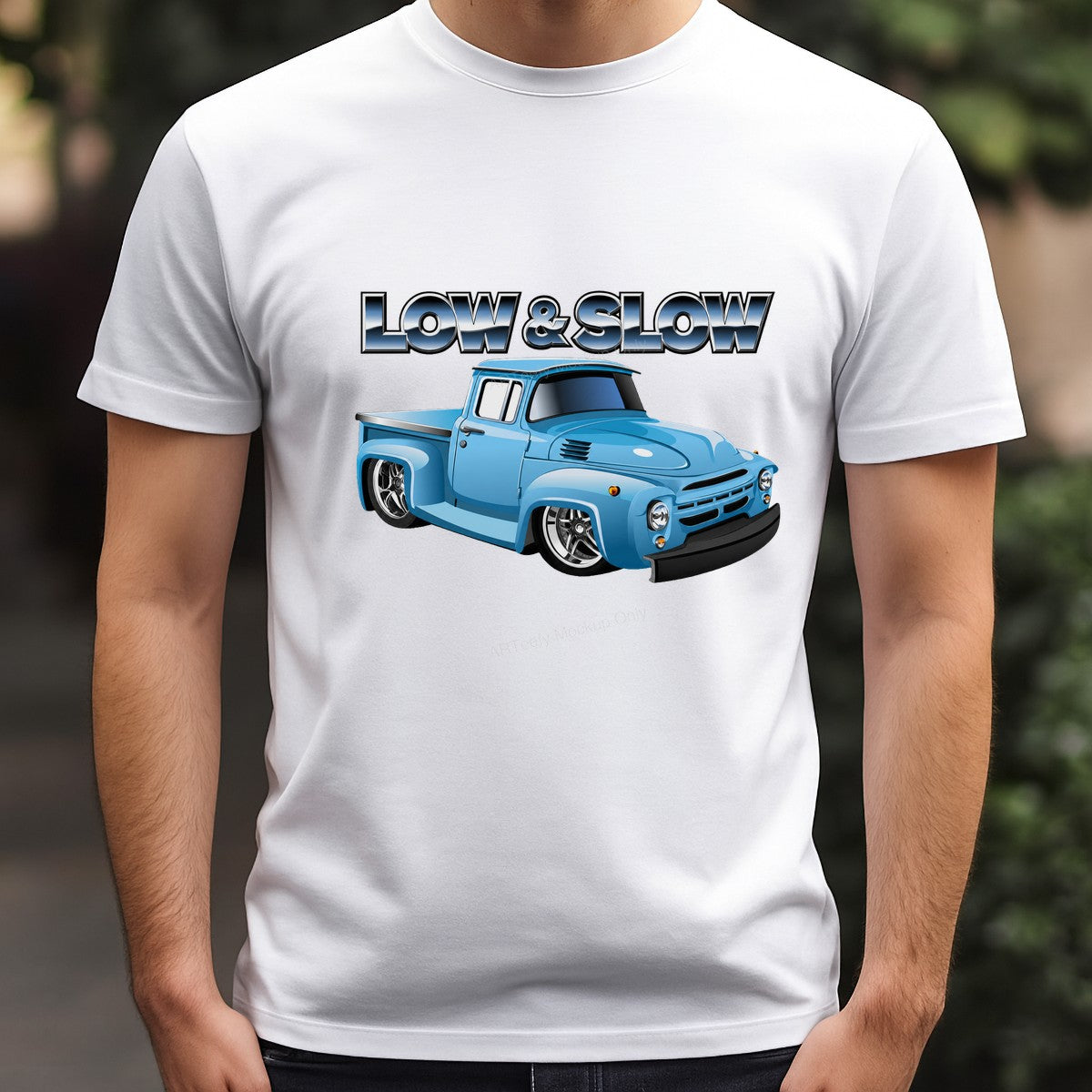 DTF Transfer Low & Slow Slammed Blue Pickup Truck Graphic for T Shirts Hoodies and Garage Apparel - 3
