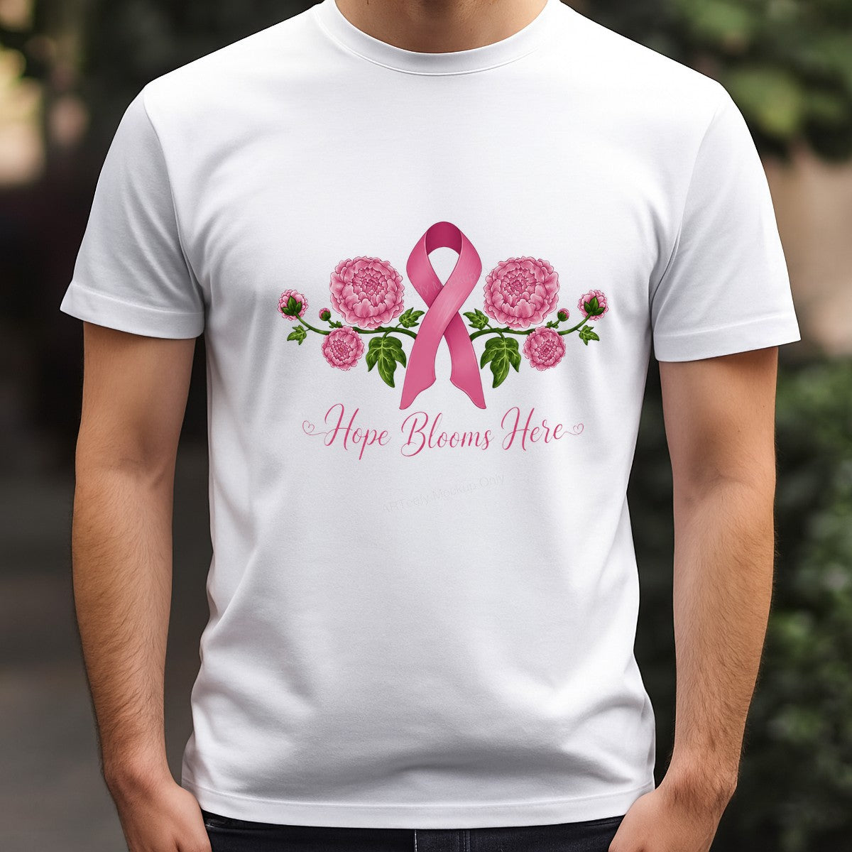 DTF Transfer Hope Blooms Here Pink Ribbon Floral Graphic for T Shirts Hoodies and Tote Bags - 3