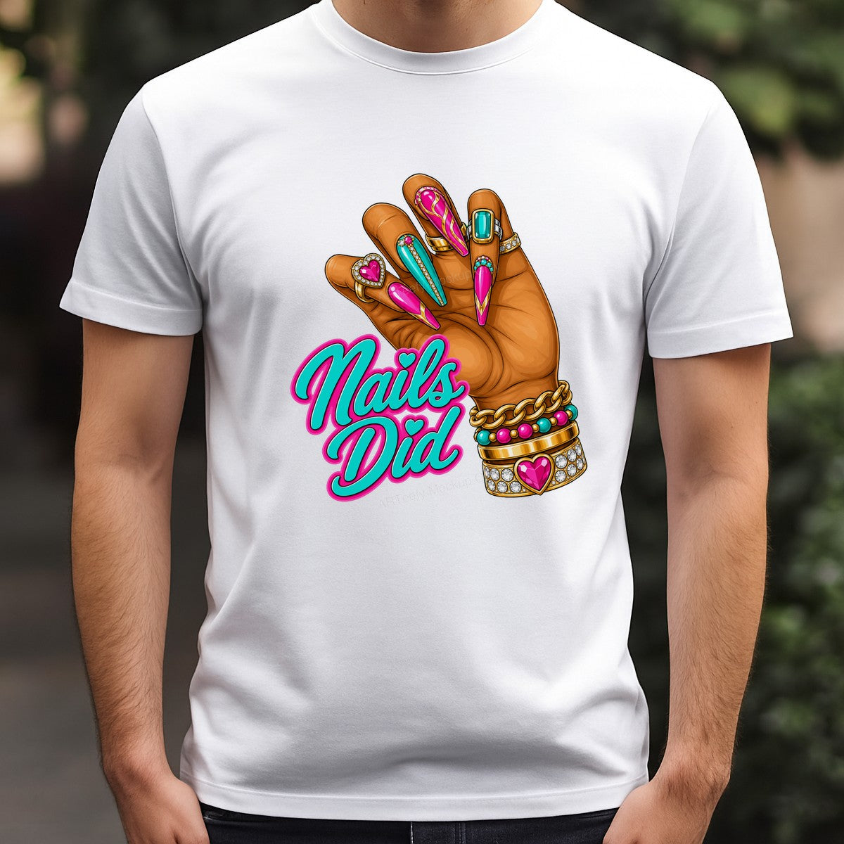 DTF Heat Transfer Nails Did Manicure Hand with Rings Graphic for T Shirts Hoodies and Salon Apparel - 3