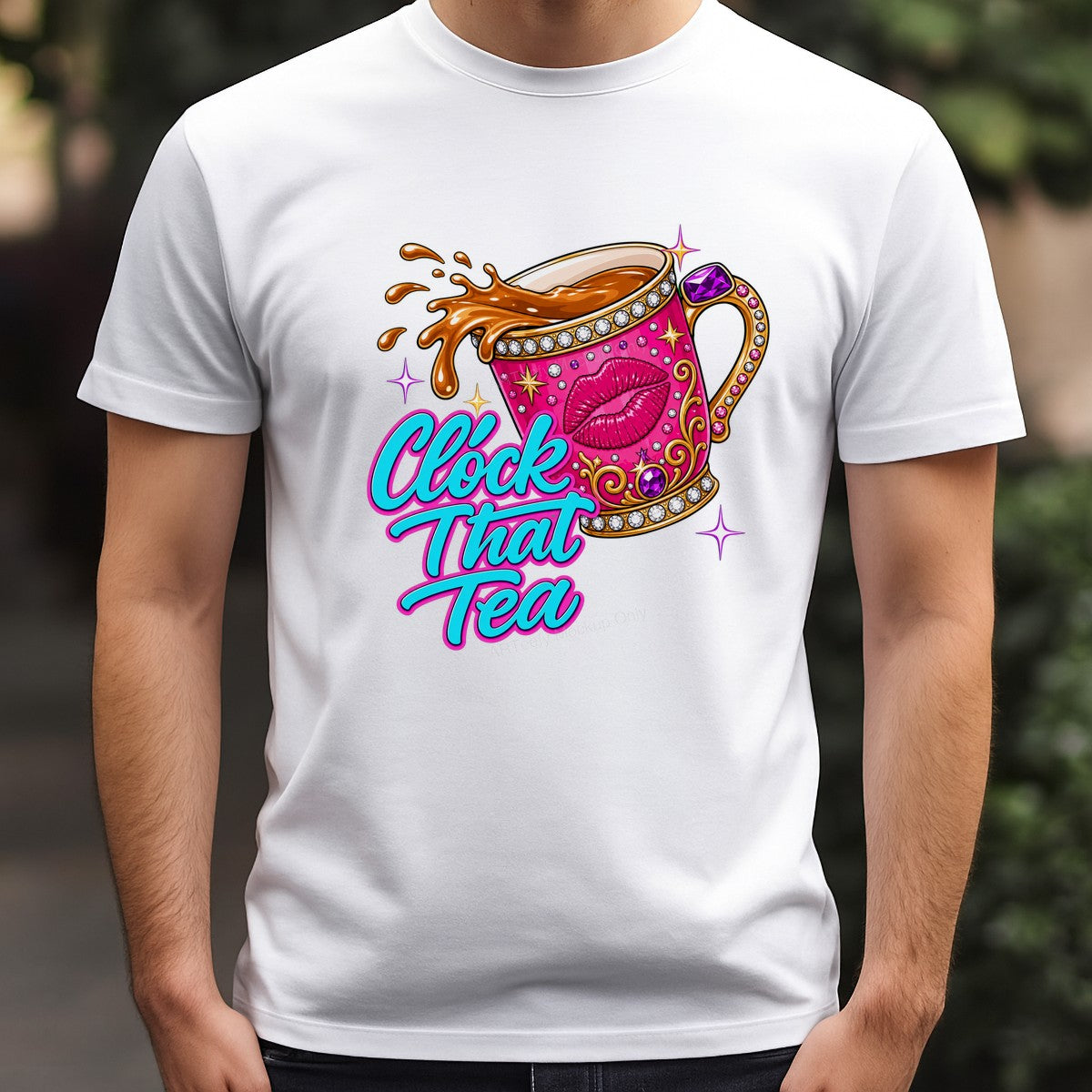 Funny Graphic Transfer Clock That Tea Pink Glam Mug with Lips Design for T Shirts Hoodies and Tote Bags - 3
