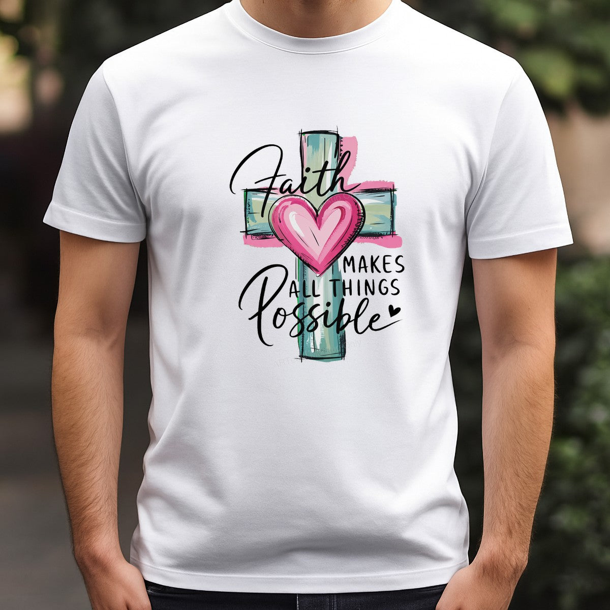 Christian Heat Transfer Faith Makes All Things Possible Heart Cross Graphic for T Shirts Hoodies and Tote Bags - 3