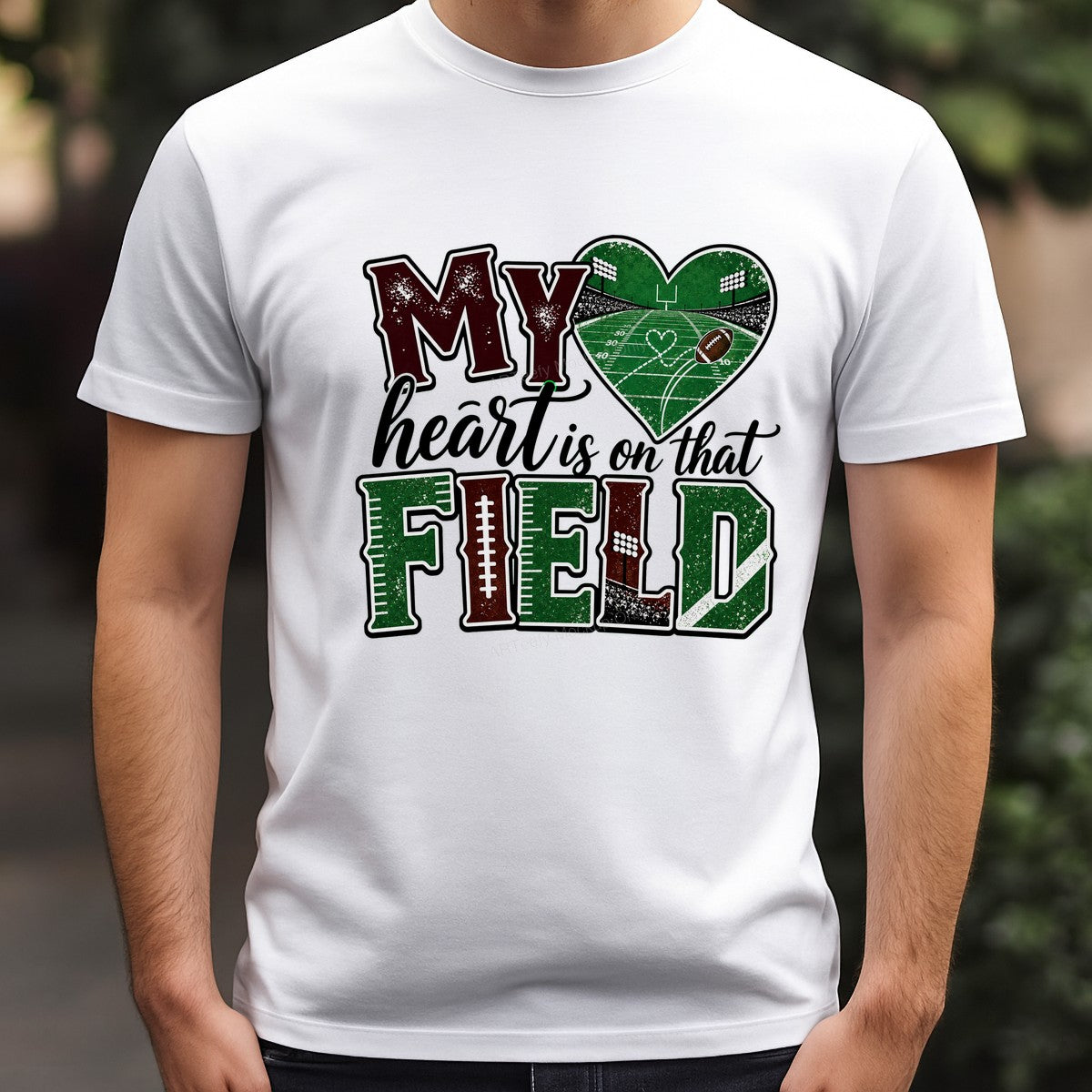 DTF Heat Transfer My Heart Is On That Field Football Heart Stadium Graphic for T Shirts Hoodies and Game Day Apparel - 3