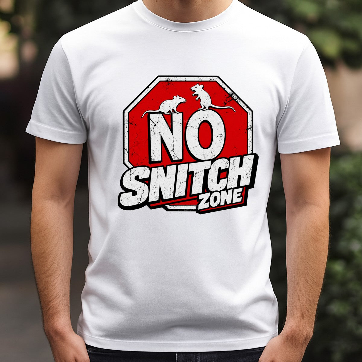 Funny Graphic Transfer No Snitch Zone Rat Sign Distressed Red Stop Sign Design for T Shirts Hoodies and Streetwear - 3