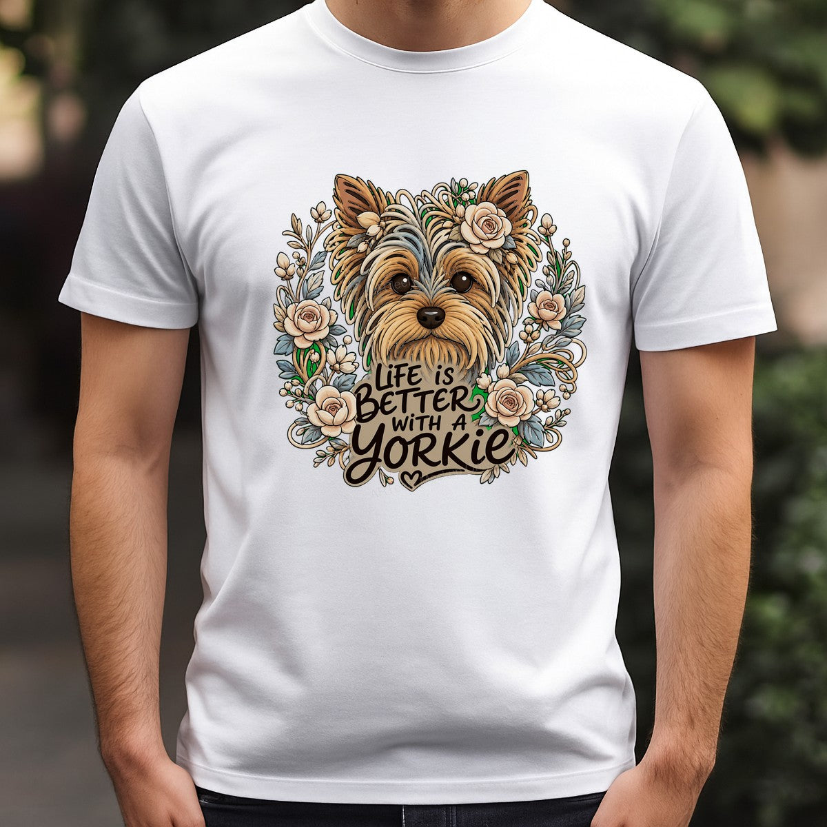 DTF Heat Transfer Life Is Better With a Yorkie Floral Dog Graphic for T Shirts Hoodies and Tote Bags - 3