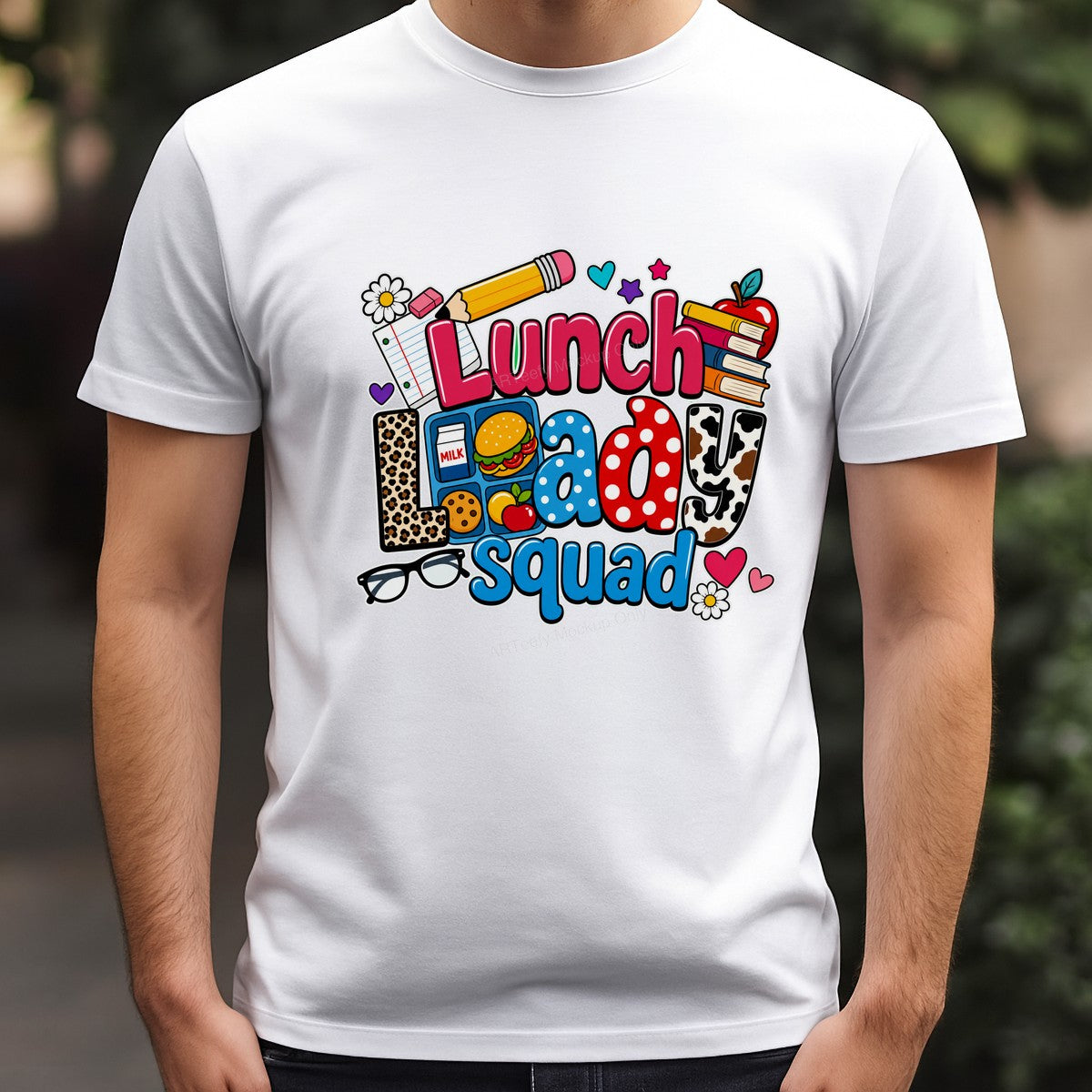 DTF Transfer Lunch Lady Squad Colorful Leopard and Polka Dot School Graphic for T Shirts Hoodies and Teacher Gifts - 3