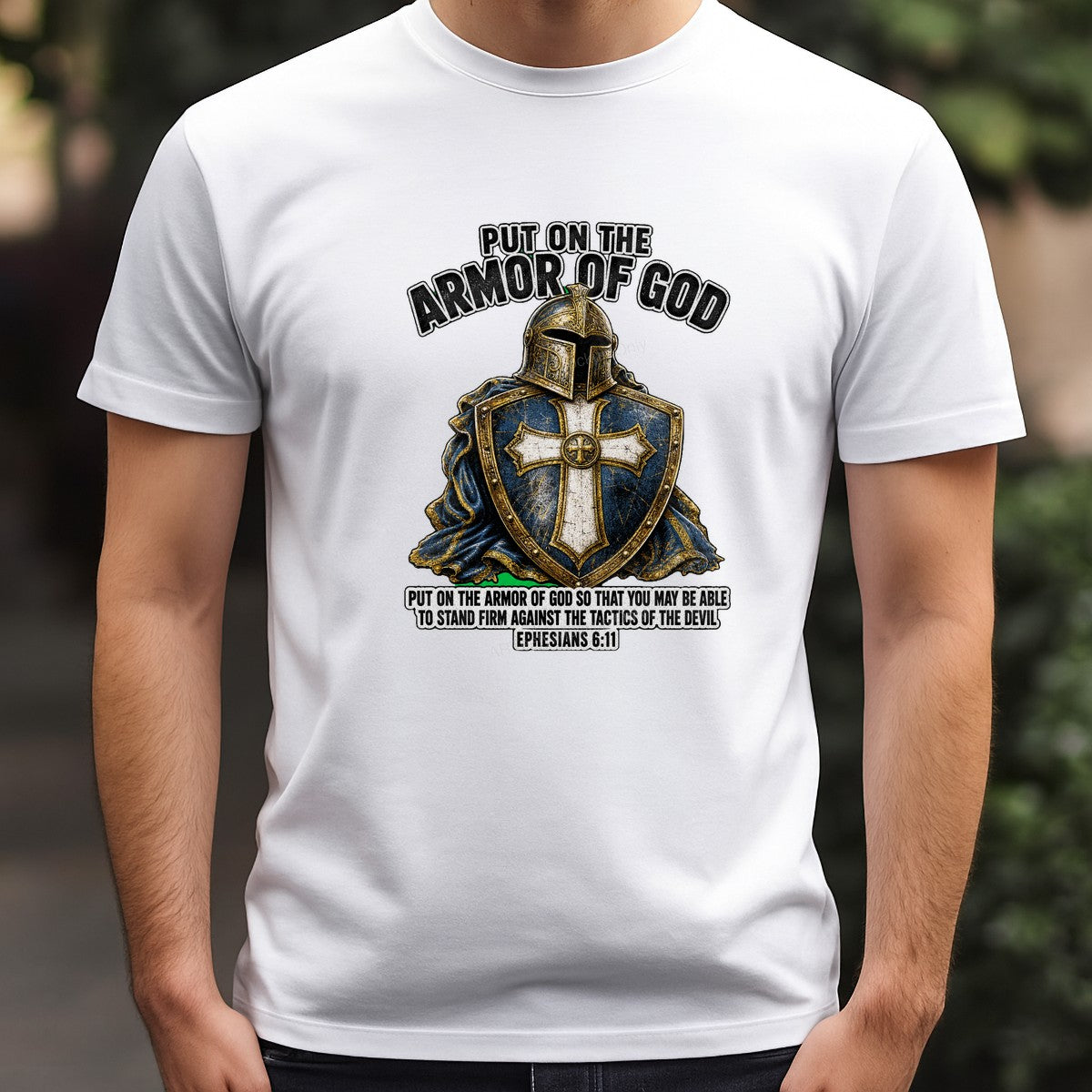 Christian Heat Transfer Put On The Armor Of God Knight Shield Graphic for T Shirts Hoodies and Christian Apparel - 3