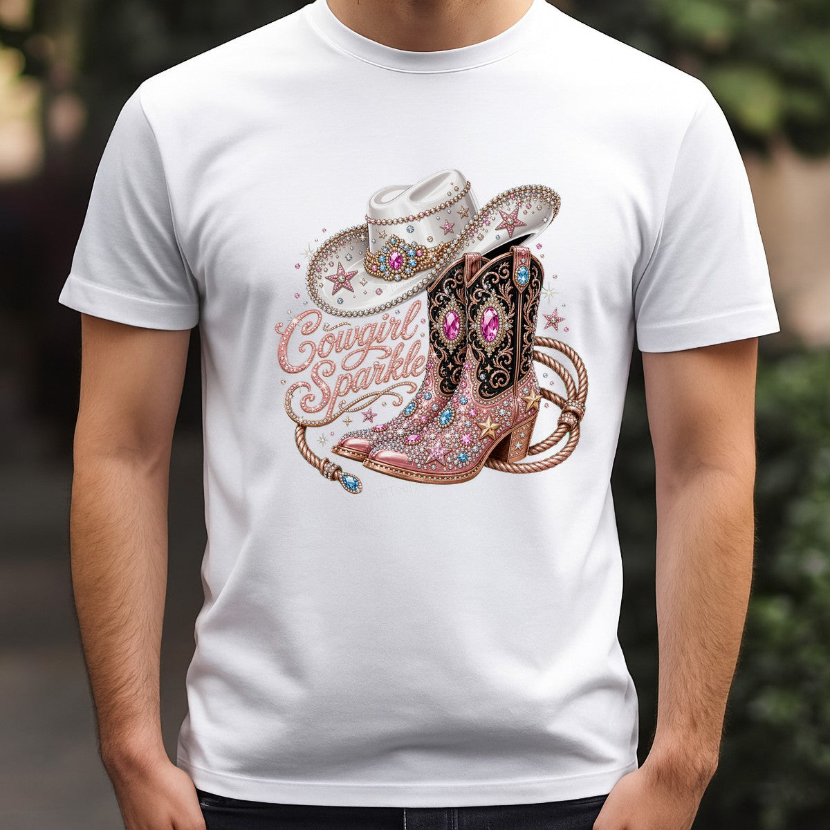 Western Heat Transfer Cowgirl Sparkle Rhinestone Boots and Hat Graphic for T Shirts Hoodies and Tote Bags - 3