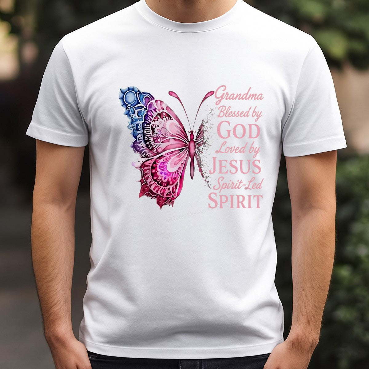 Christian Heat Transfer Grandma Blessed by God Loved by Jesus Butterfly Graphic for T Shirts Hoodies and Gifts - 3