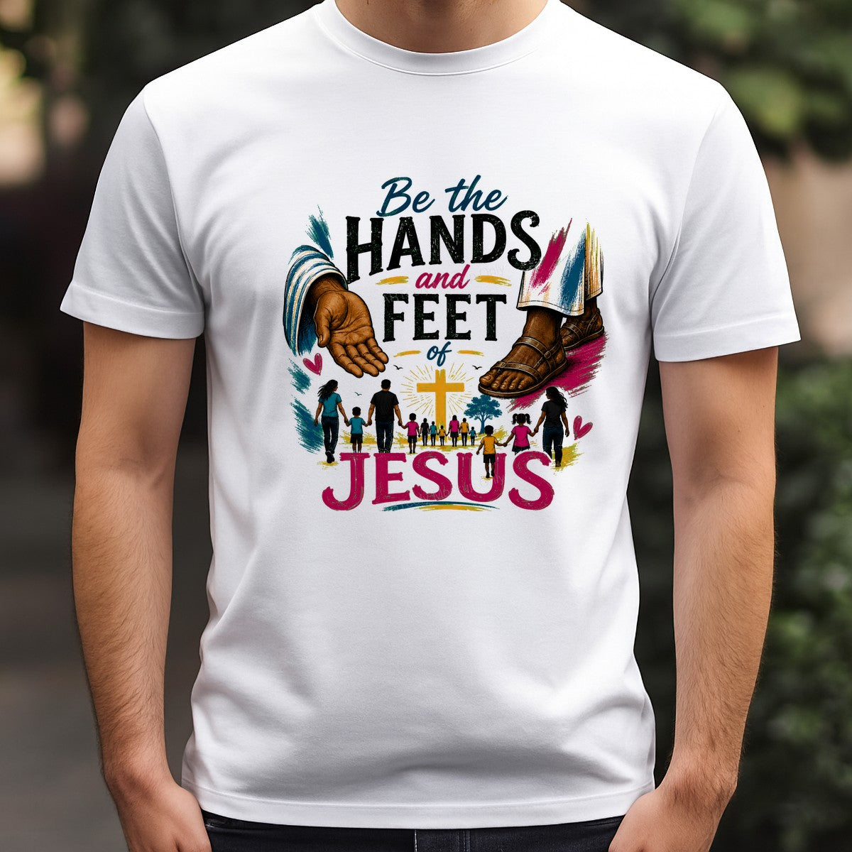 Christian Heat Transfer Be the Hands and Feet of Jesus Cross Graphic for Christian Apparel and Gifts - 3